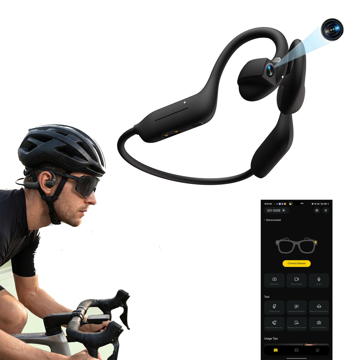 AI Smart Camera Earphones with 8MP HD Camera, AI Vision Assistant, Real-Time Translation & Open-Ear Bluetooth Headphones