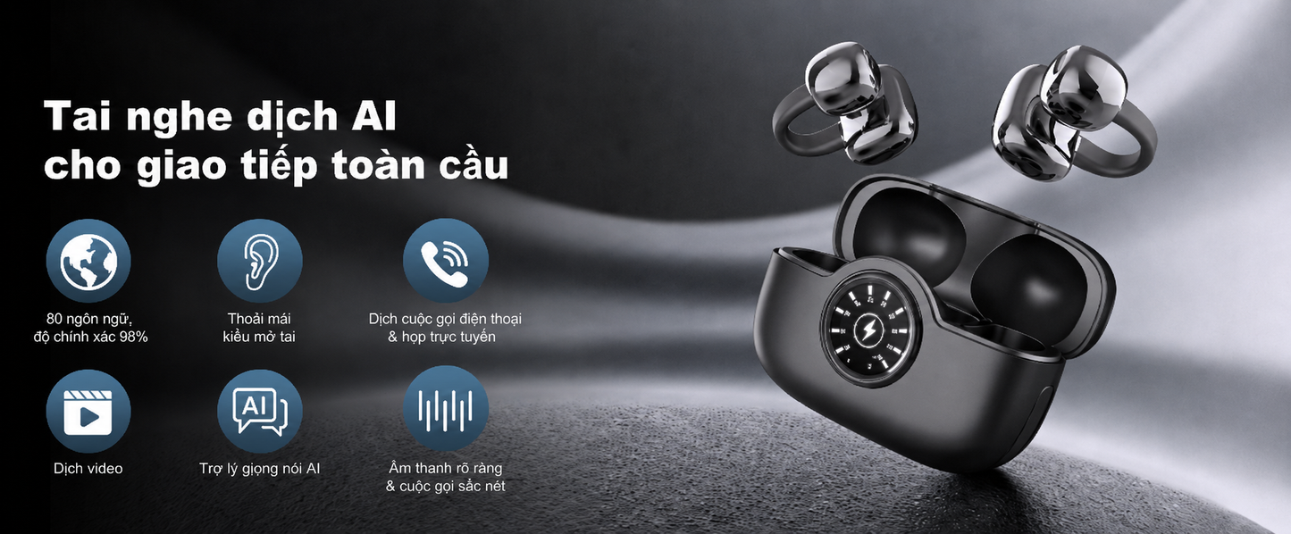 A51 Clip-On AI Translation Earbuds – Open-Ear Sports Translator with 100+ Languages