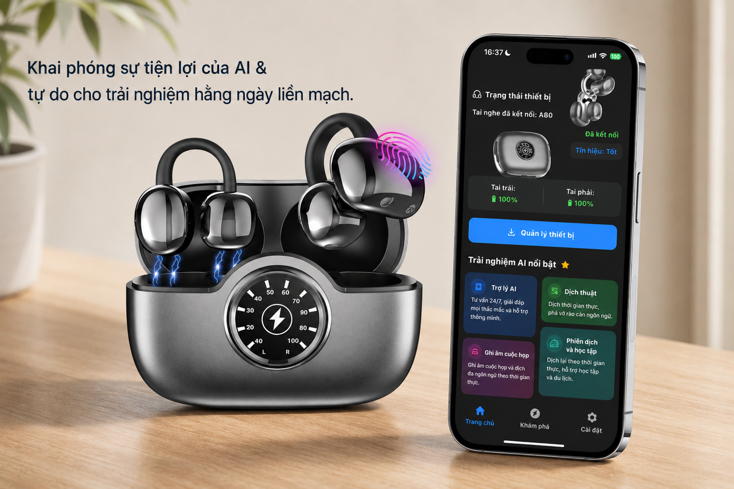 A51 Clip-On AI Translation Earbuds – Open-Ear Sports Translator with 100+ Languages