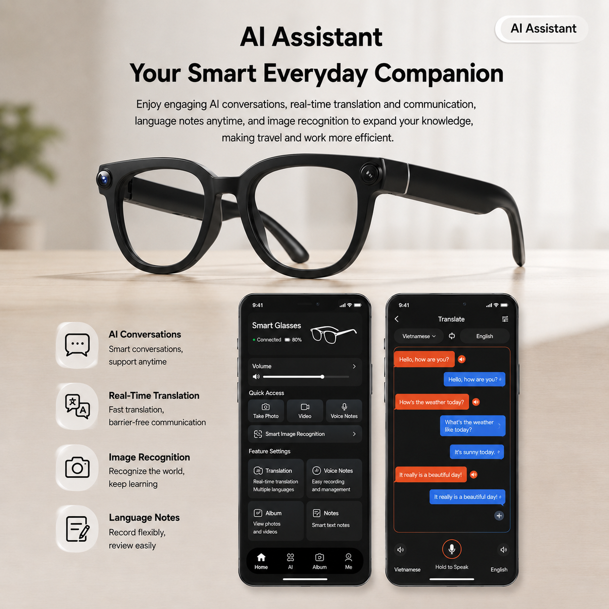 Q1 | 4K AI Smart Eyewear with Object Recognition & Anti-Shake Cam